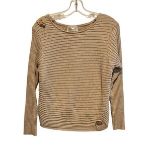 Putorti Knit Sweater Beige Horizontal‎ Stripes Button Detail Womens XL